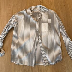 OAK + FORT Gray and White Striped Button Down Shirt